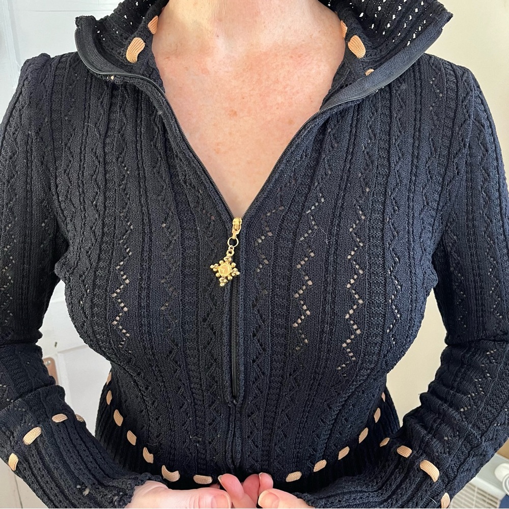 Black St John pointelle knit